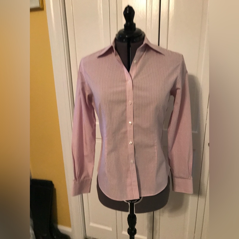 Brooks Brothers red, pink, blue striped long-sleeve women’s shirt. Size 4